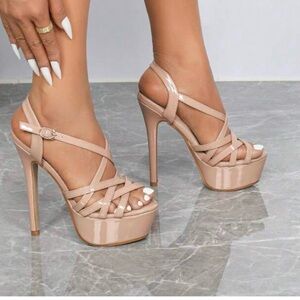 Elegant Nude Strappy Platform Heels